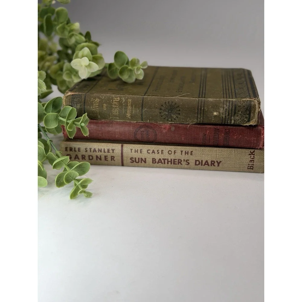 Lot of 3 Books Red/Green Staging Display Decor Old Antique Vintage